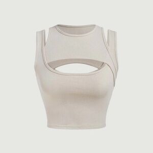 SHEIN Cream Sleeveless Crop Tank Top with Cut Out